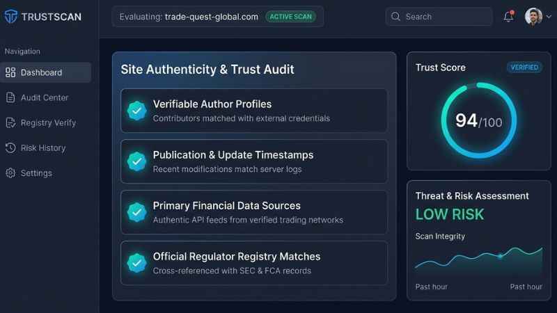 Trust checklist for reviewing financial blogs and trading content online.