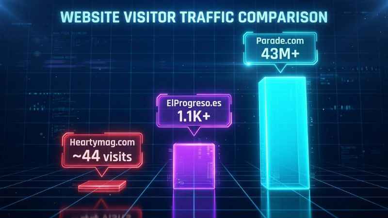Bar chart comparing monthly visitor traffic between heartymag com and higher-traffic alternative websites.