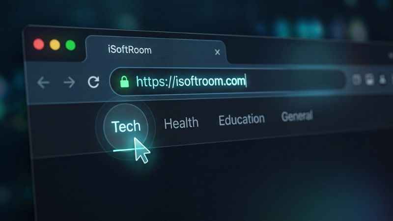 Web browser address bar showing the isoftroom.com domain name and main navigation menu.