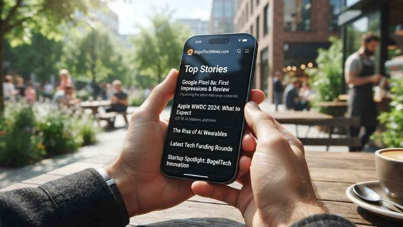Smartphone user reading daily technology news updates on a mobile browser.