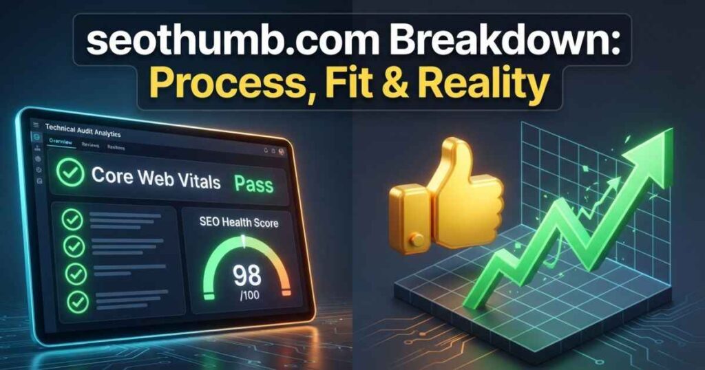 seothumb-com overview showing website health scores and revenue growth charts