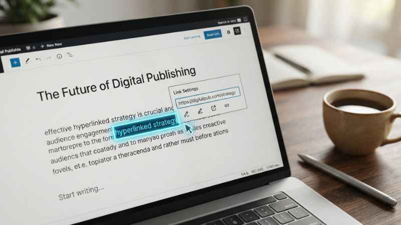 An online text editor showing a guest post draft with a hyperlink highlight.