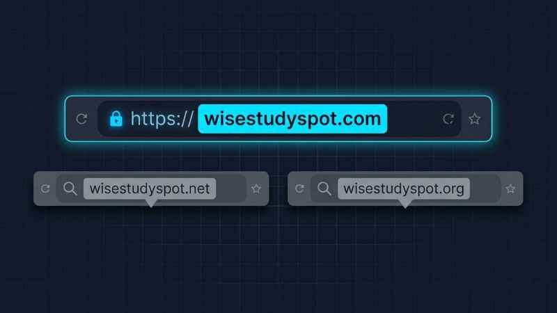 Web browser address bar displaying wisestudyspot.com alongside alternative extensions like .net and .org.